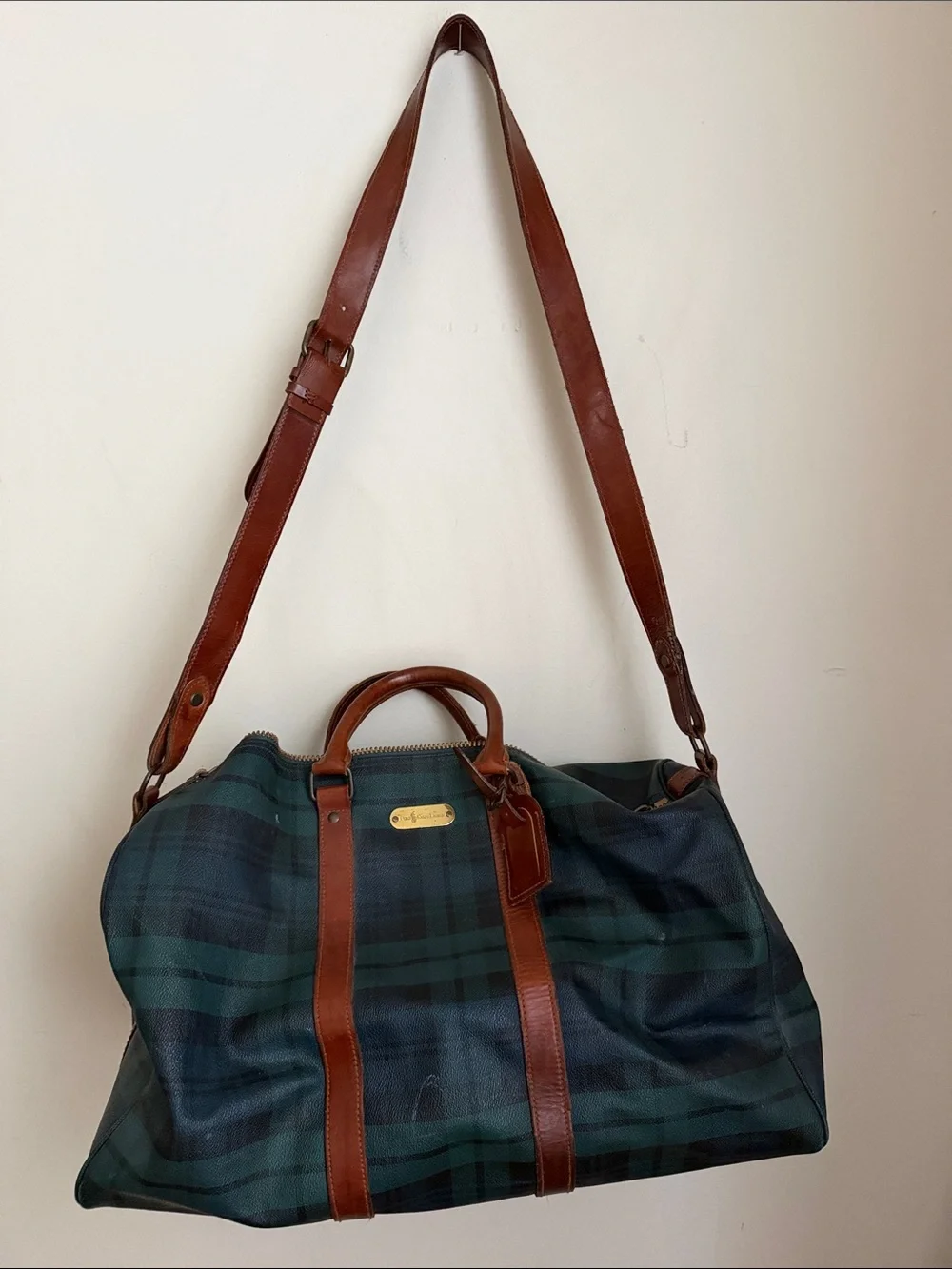 Polo Ralph LaurenLeather-Trim Green & Navy Plaid Weekender Bag